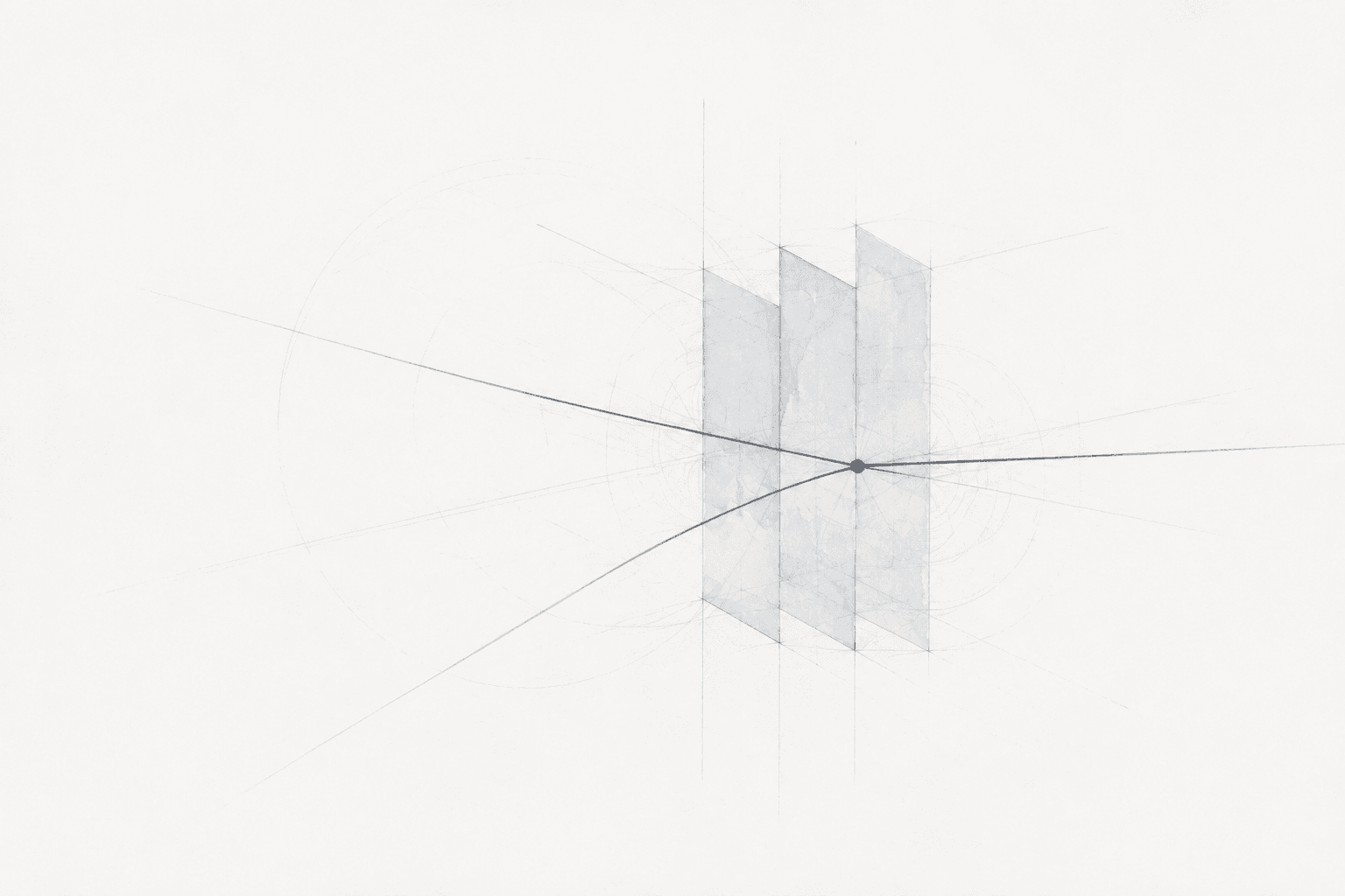 Several drawn routes converging on a single marked point